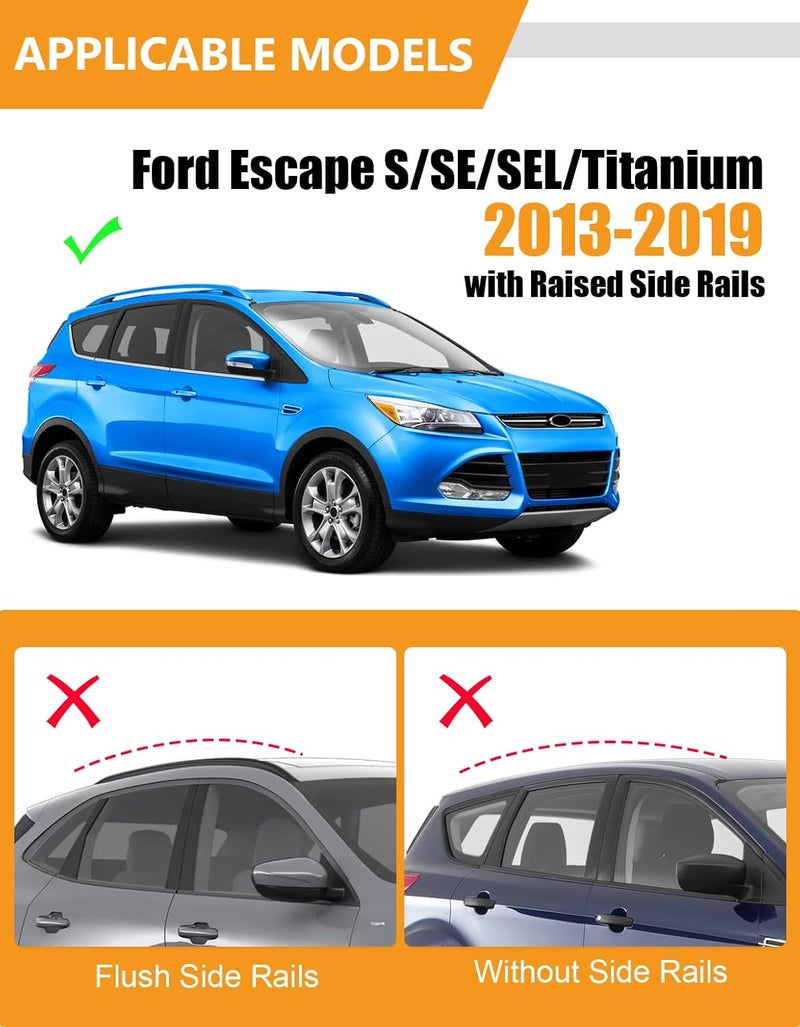 KINGGERI 300lbs Roof Rack Cross Bars Compatible with Ford Escape 2013-2019 with Raised Side Rails, Lockable Heavy Duty Aluminum Roof Rails Crossbars Luggage Kayak Canoe Snowboard Car SUV Accessories - Image 2